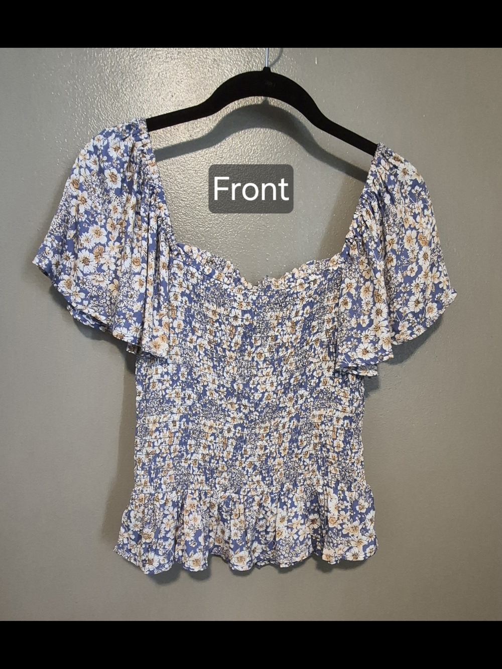 NWT Patrons Of Peace Women's Floral Smocked Ruffle Peasant Blouse, Size Small